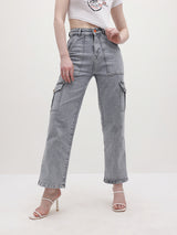 Trailblazer Cargo Denim Jeans – Grey Cargo Jeans Style View – Glossia Fashion