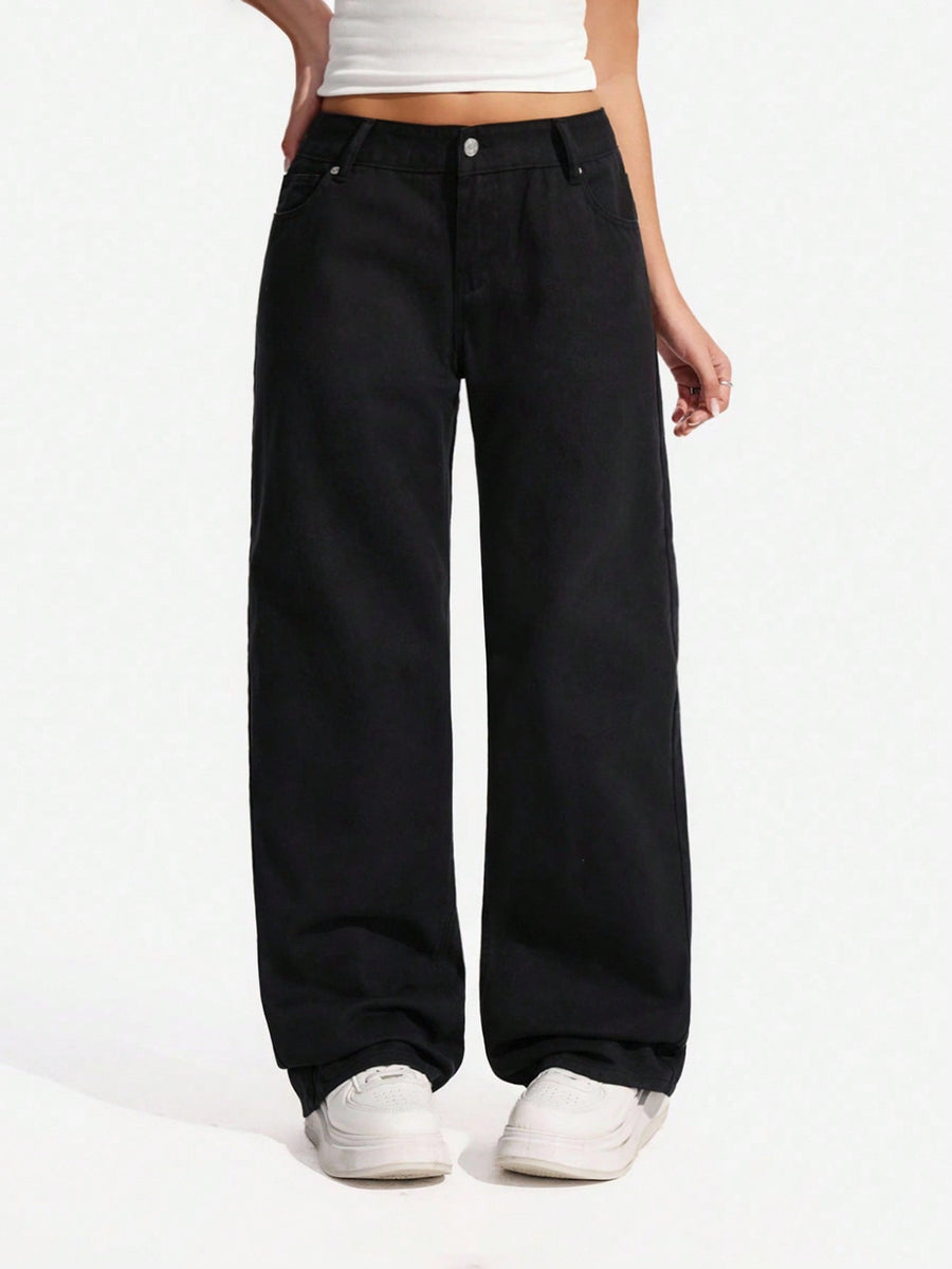 Blackline Straight Jeans – Black Straight Fit Jeans Front View – Glossia Fashion