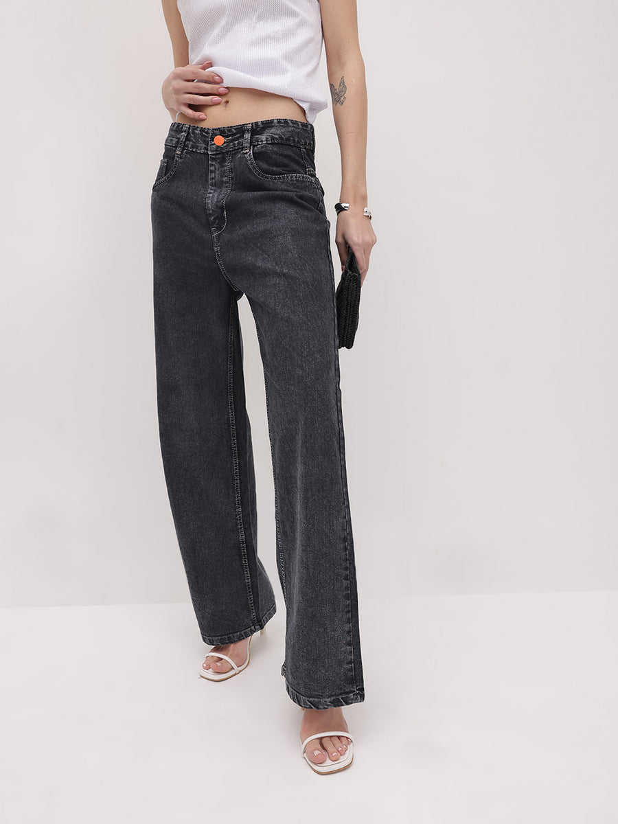 Evening Haze Straight fit Jeans – High Rise Straight Fit Jeans Front View – Glossia Fashion