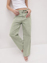 Urban Pop Colored Straight Denim – Light Green Straight Fit Jeans Front View – Glossia Fashion
