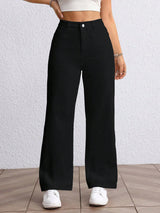 Refined Straight Denim – Black Straight Fit Jeans – Glossia Fashion