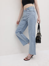 Cloud Wash Straight Fit Jeans – Cloud Wash Straight Fit Jeans Back View – Glossia Fashion