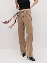 Bold Tone Classic Straight Jeans – Brown Straight Fit Jeans Front View – Glossia Fashion