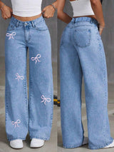 Sweet Knot Straight-Fit Jeans – High Rise Straight Fit Jeans Front View – Glossia Fashion