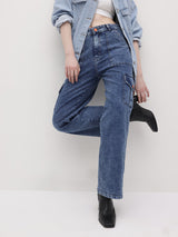 Trailblazer Cargo Denim Jeans – Blue Cargo Jeans Model View – Glossia Fashion