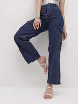 Cityscape Cargo Denim Jeans – Blue Cargo Jeans Front View – Glossia Fashion