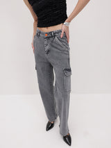Cityscape Cargo Denim Jeans – Grey Cargo Jeans Side View – Glossia Fashion