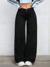 Signature Straight Denim – Black Straight Fit Jeans Front View – Glossia Fashion