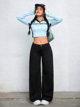 Signature Straight Denim – Black Straight Fit Jeans – Glossia Fashion