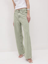 Urban Pop Colored Straight Denim – Light Green Straight Fit Jeans Side View – Glossia Fashion