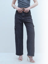 Streetwise Cargo Denim – High Rise Cargo Jeans Side View – Glossia Fashion