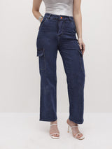 Cityscape Cargo Denim Jeans – Blue Cargo Jeans Side View – Glossia Fashion