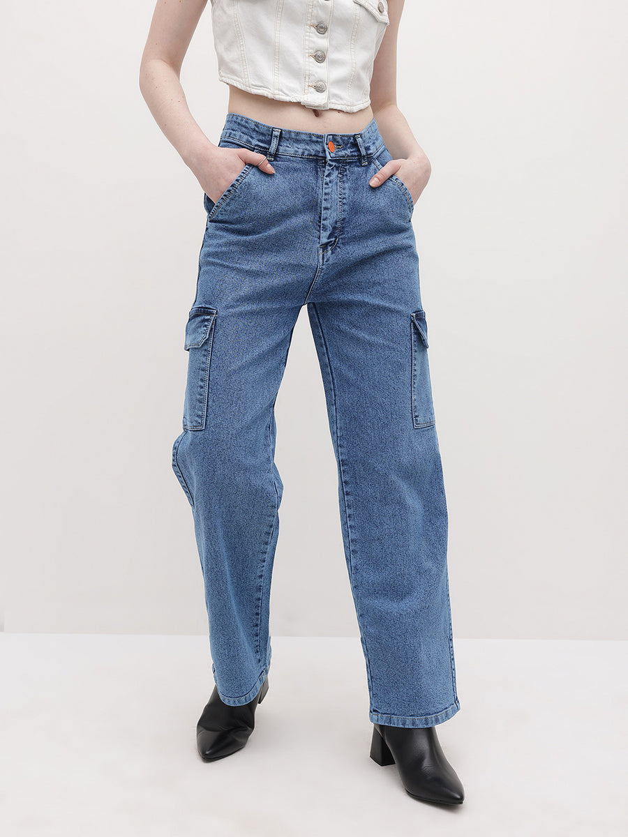 Metro Maven Cargo Jeans – Blue Cargo Jeans View 10 – Glossia Fashion