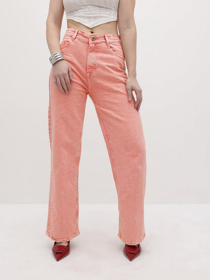 Pastel Dream High-Rise Straight Fit Jeans – High Rise Straight Fit Jeans Side View – Glossia Fashion