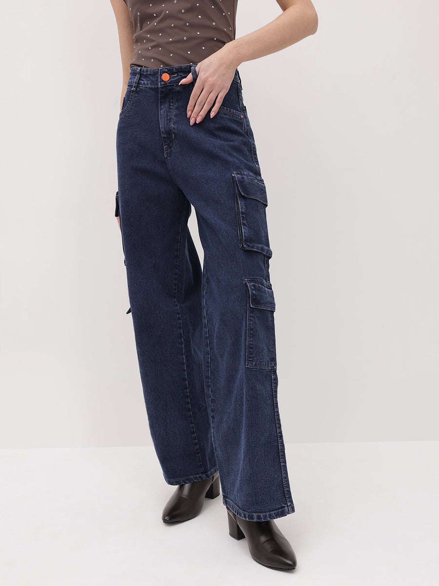Voyager Vixen Cargo Pants – Navy Blue Cargo Jeans Full Length – Glossia Fashion