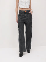 Trailblazer Cargo Denim Jeans – Black Cargo Jeans Model View – Glossia Fashion