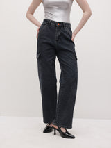 Cityscape Cargo Denim Jeans – Black Cargo Jeans Front View – Glossia Fashion