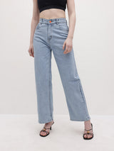 Cloud Wash Straight Fit Jeans – Cloud Wash Straight Fit Jeans Front View – Glossia Fashion