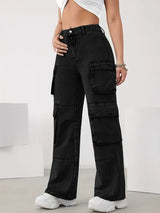 Cityscape Adventurer Cargo Denim – High Rise Cargo Jeans Side View – Glossia Fashion