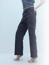 Streetwise Cargo Denim – High Rise Cargo Jeans Back View – Glossia Fashion