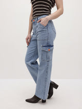 Streetwise Cargo Denim – High Rise Cargo Jeans Back View – Glossia Fashion