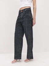 Evening Haze Straight fit Jeans – High Rise Straight Fit Jeans Back View – Glossia Fashion