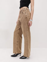 Bold Tone Classic Straight Jeans – Brown Straight Fit Jeans Back View – Glossia Fashion