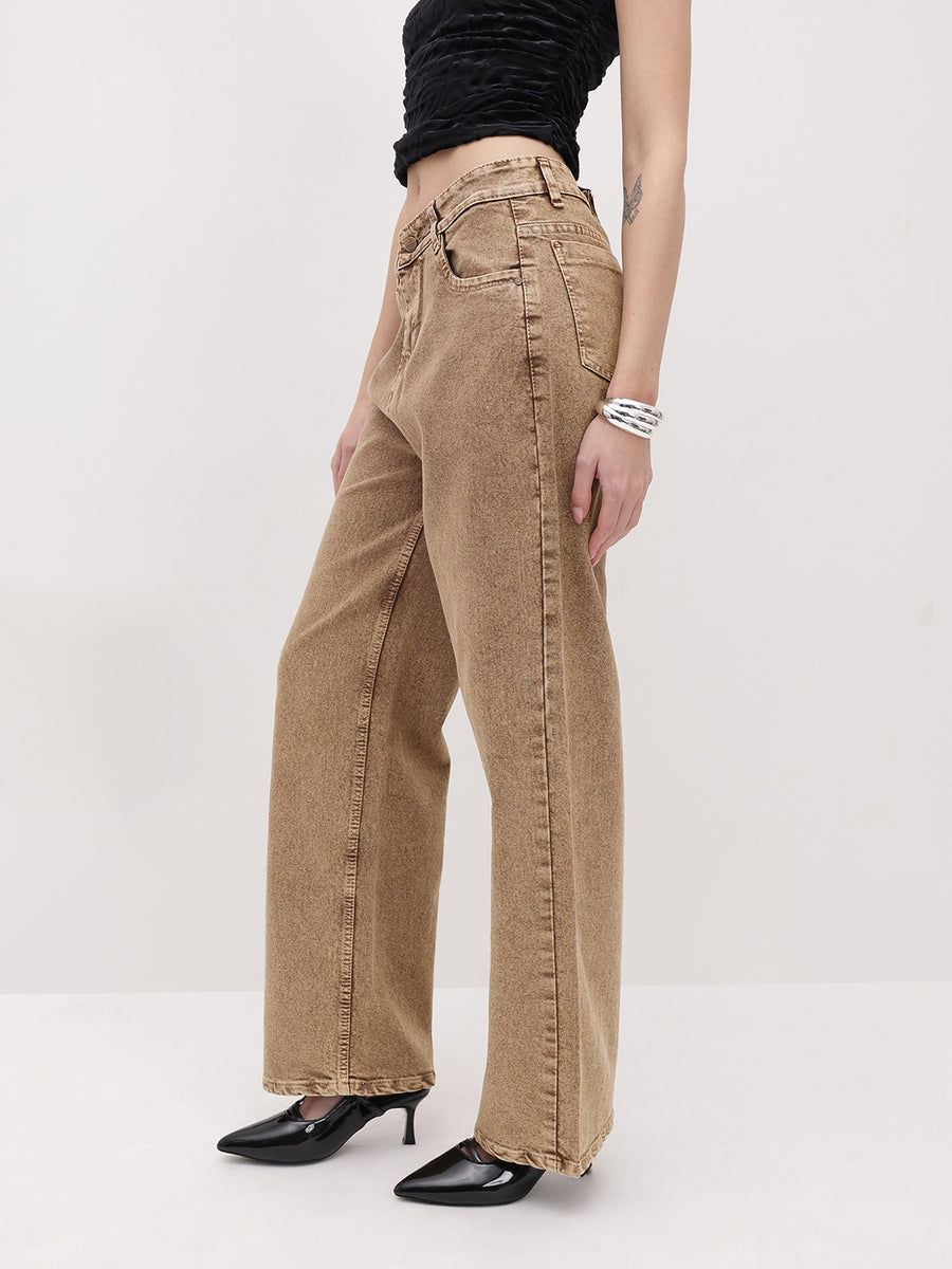 Bold Tone Classic Straight Jeans – Brown Straight Fit Jeans Back View – Glossia Fashion