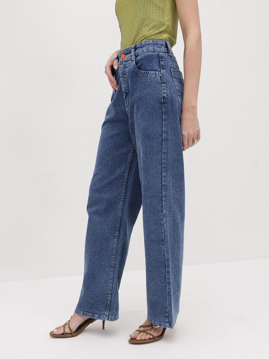 Blue Wave Straight Fit Jeans – Blue Straight Fit Jeans Model View – Glossia Fashion
