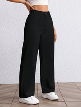Refined Straight Denim – Black Straight Fit Jeans Back View – Glossia Fashion