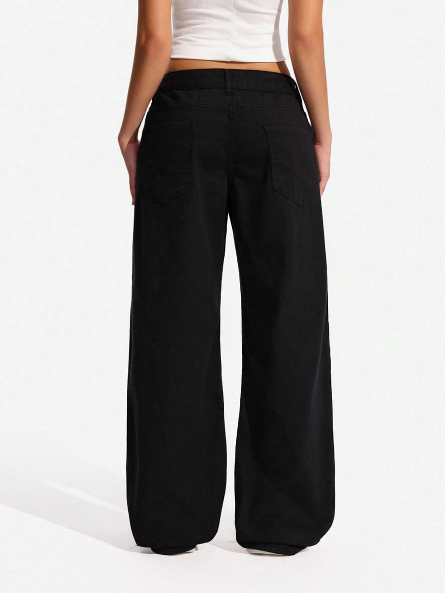 Blackline Straight Jeans – Black Straight Fit Jeans Side View – Glossia Fashion