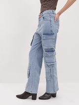 Urban Safari Scout Cargo Denim – High Rise Cargo Jeans Back View – Glossia Fashion