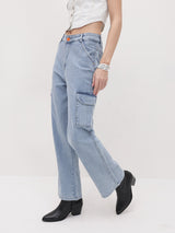 Metro Maven Cargo Jeans – High Rise Cargo Jeans Back View – Glossia Fashion