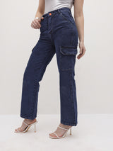 Cityscape Cargo Denim Jeans – Blue Cargo Jeans Back View – Glossia Fashion