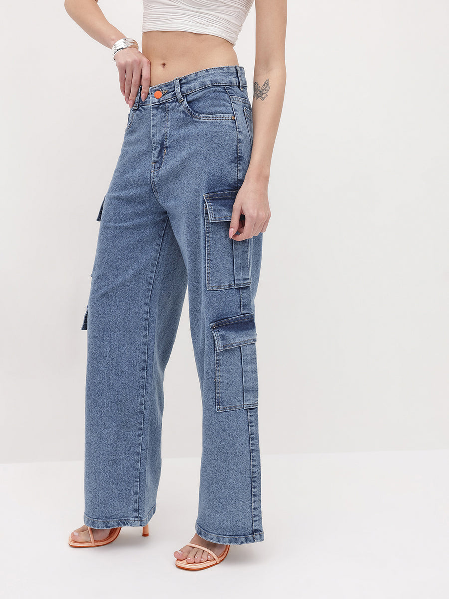 Explorer Expedition Cargo Denim – Light Blue Cargo Jeans View 10 – Glossia Fashion