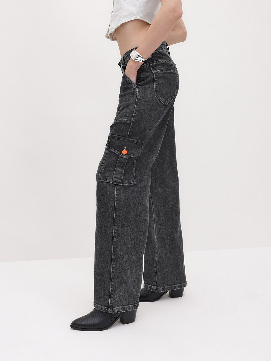 Trailblazer Cargo Denim Jeans – Black Cargo Jeans Full Length – Glossia Fashion