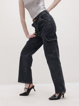 Cityscape Cargo Denim Jeans – Black Cargo Jeans Side View – Glossia Fashion