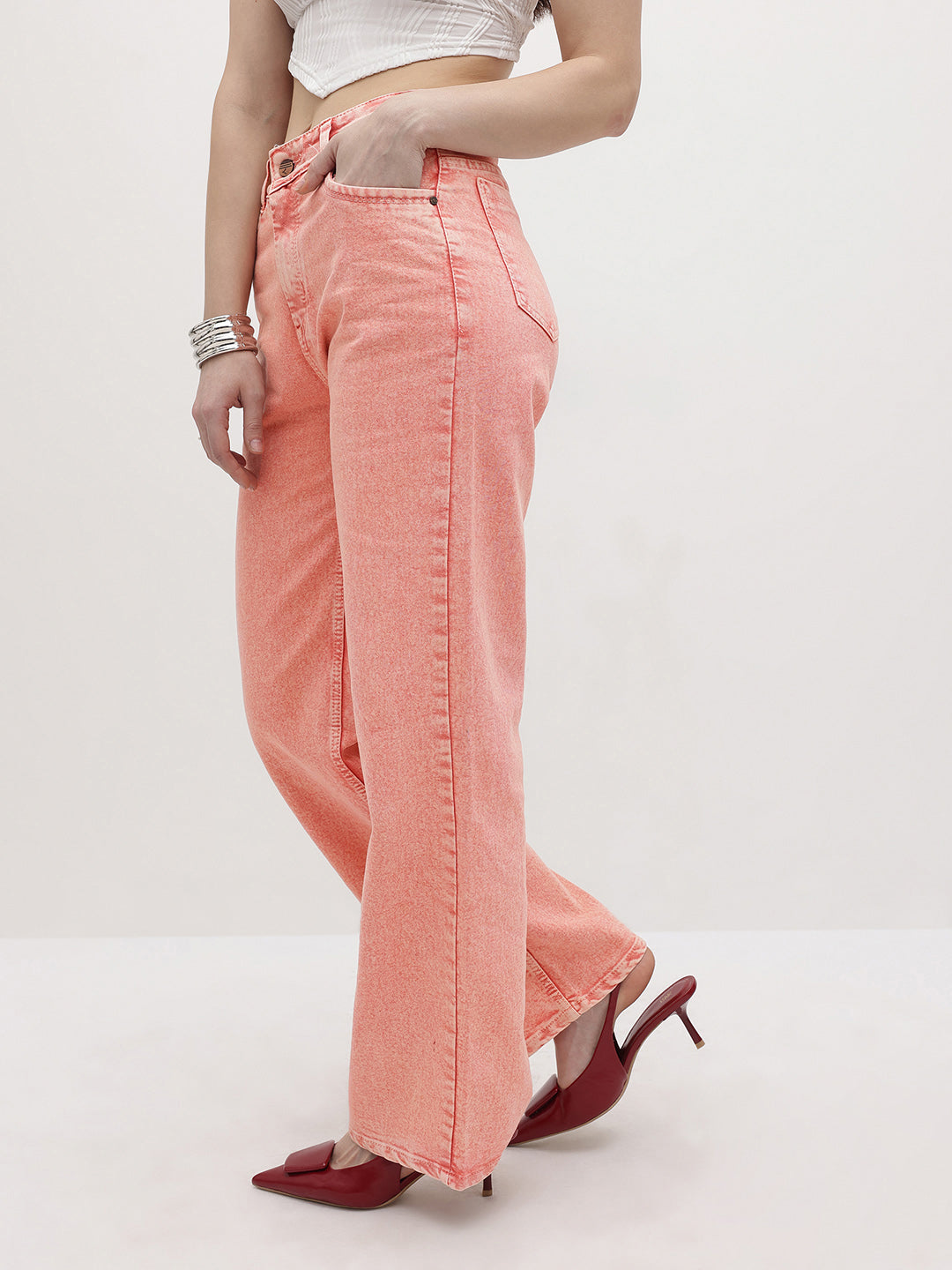 Pastel Dream High-Rise Straight Fit Jeans – High Rise Straight Fit Jeans Back View – Glossia Fashion