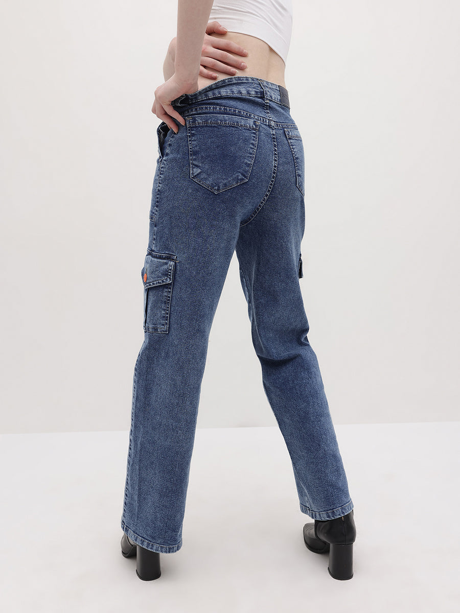 Trailblazer Cargo Denim Jeans – Blue Cargo Jeans View 10 – Glossia Fashion