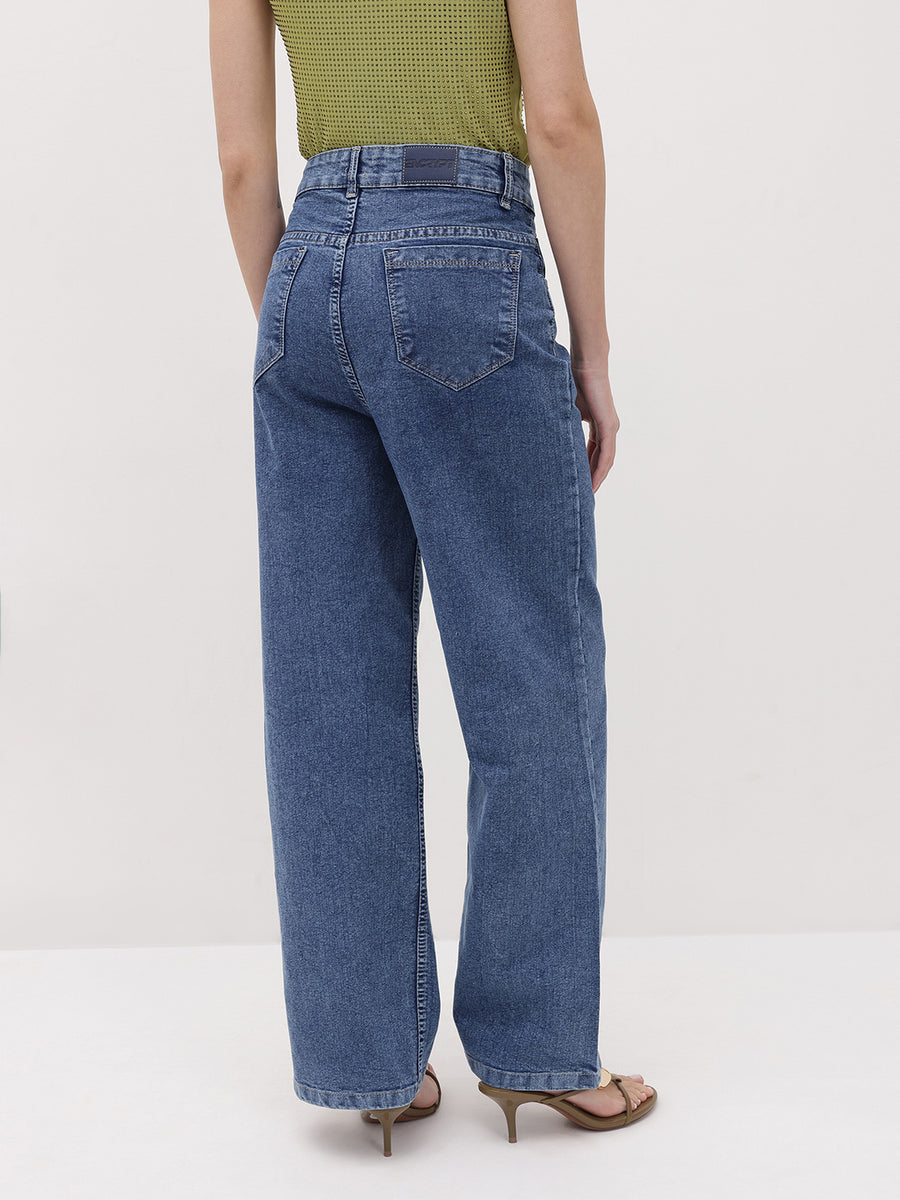 Blue Wave Straight Fit Jeans – Blue Straight Fit Jeans Back View – Glossia Fashion
