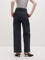 Cityscape Cargo Denim Jeans – Black Cargo Jeans Back View – Glossia Fashion
