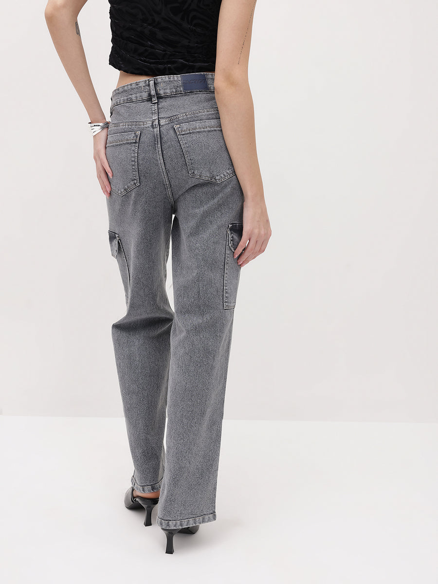 Cityscape Cargo Denim Jeans – Grey Cargo Jeans Detail View – Glossia Fashion