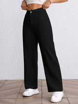 Refined Straight Denim – Black Straight Fit Jeans Detail View – Glossia Fashion