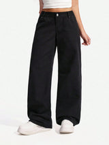 Blackline Straight Jeans – Black Straight Fit Jeans Back View – Glossia Fashion