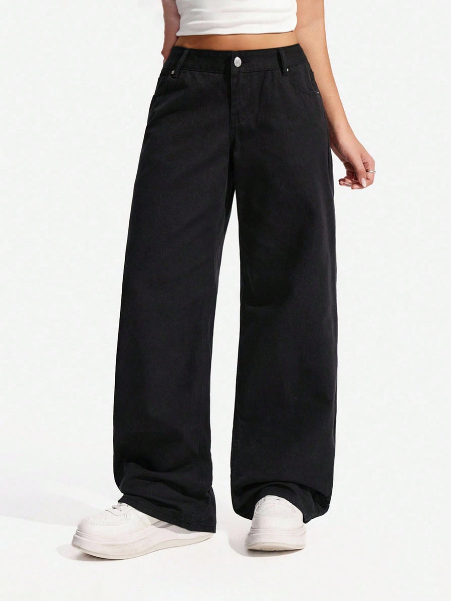 Blackline Straight Jeans – Black Straight Fit Jeans Back View – Glossia Fashion