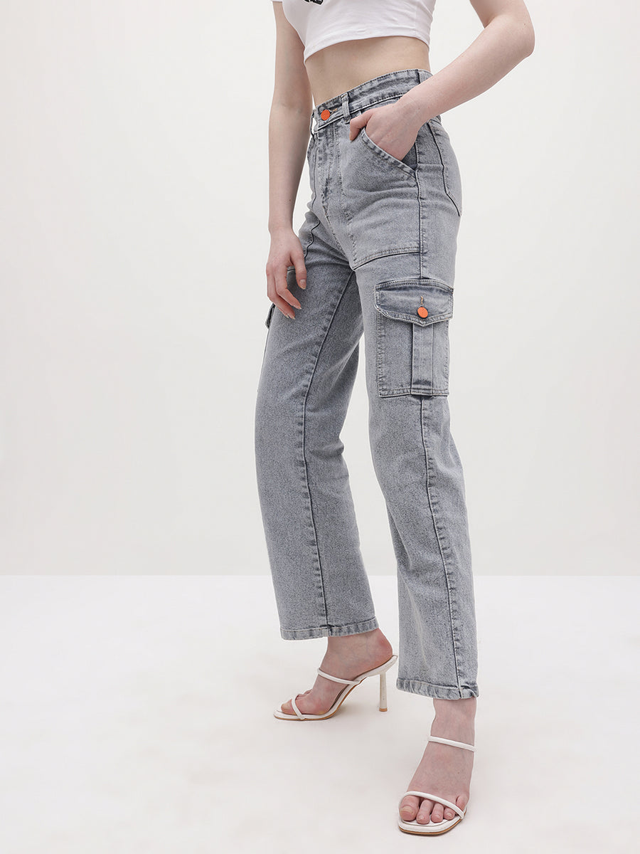 Trailblazer Cargo Denim Jeans – Grey Cargo Jeans View 10 – Glossia Fashion