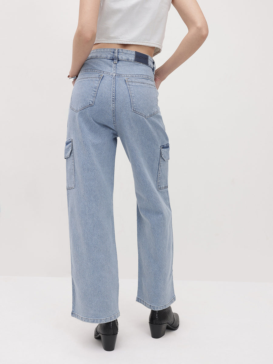 Metro Maven Cargo Jeans – High Rise Cargo Jeans Detail View – Glossia Fashion