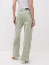 Urban Pop Colored Straight Denim – Light Green Straight Fit Jeans Detail View – Glossia Fashion