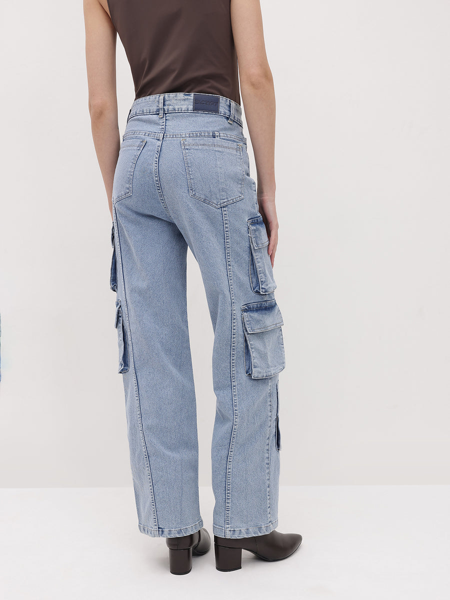 Urban Safari Scout Cargo Denim – High Rise Cargo Jeans Detail View – Glossia Fashion