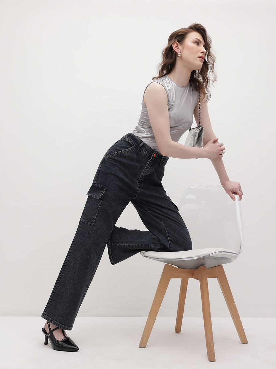 Cityscape Cargo Denim Jeans – Black Cargo Jeans – Glossia Fashion